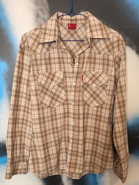 Levi's Womens/Men's Tan Plaid Western Button-Down Shirt